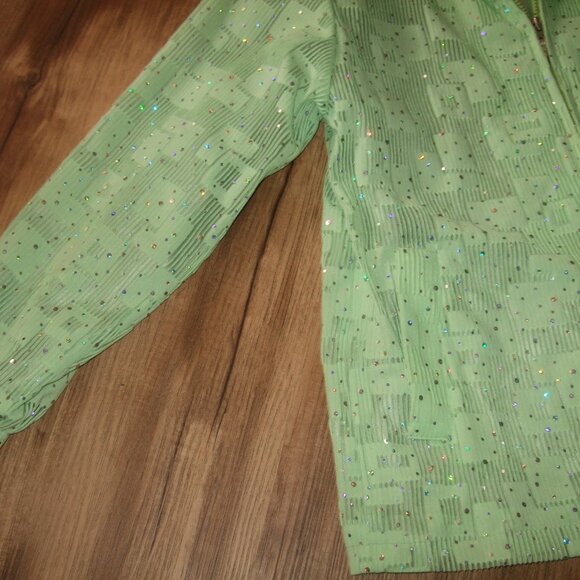 (EUC) Women's Sequin Light Jacket (Bright Green) - Picture 6 of 6